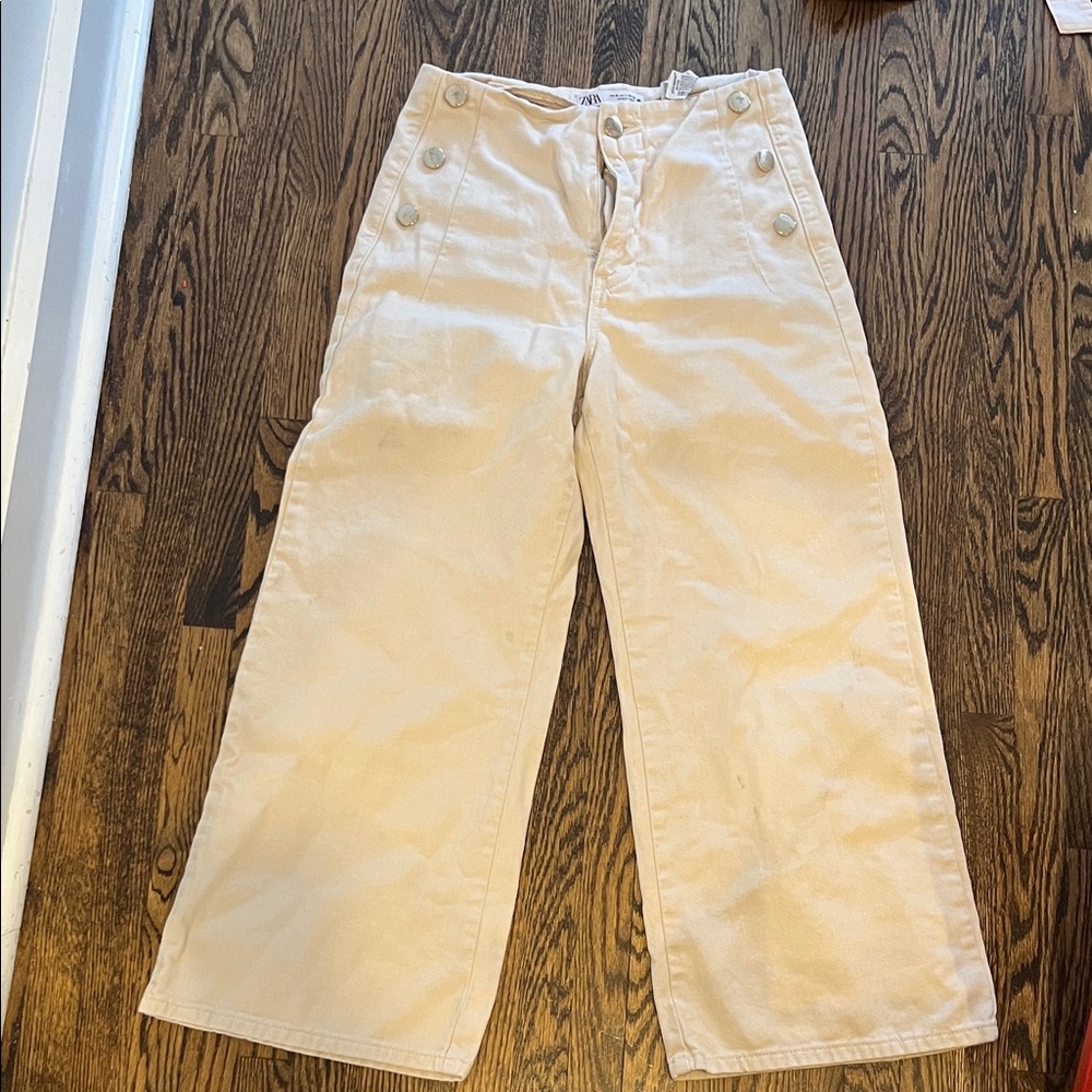 Zara Cream Flare Wide-Leg Jeans